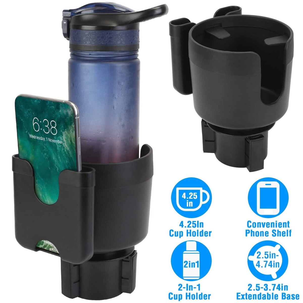 2-in-1 Car Cup Holder with Phone Holder Adjustable Base - A-1 Thread Vault