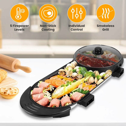 2-in-1 Electric Hot Pot with Bbq Grill Cooker 2200W - A-1 Thread Vault