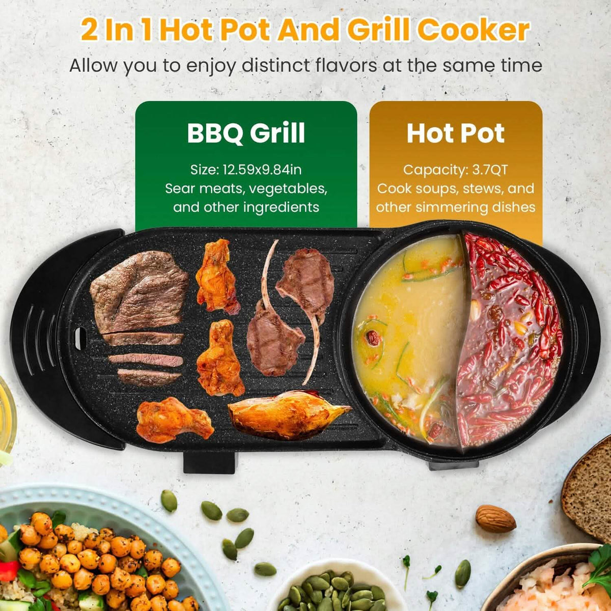 2-in-1 Electric Hot Pot with Bbq Grill Cooker 2200W - A-1 Thread Vault