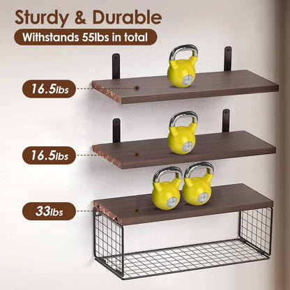 2-in-1 Floating Shelves Wall Mounted with Storage Basket - A-1 Thread Vault