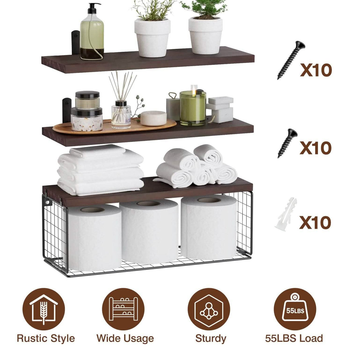 2-in-1 Floating Shelves Wall Mounted with Storage Basket - A-1 Thread Vault