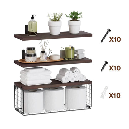 2-in-1 Floating Shelves Wall Mounted with Storage Basket - A-1 Thread Vault