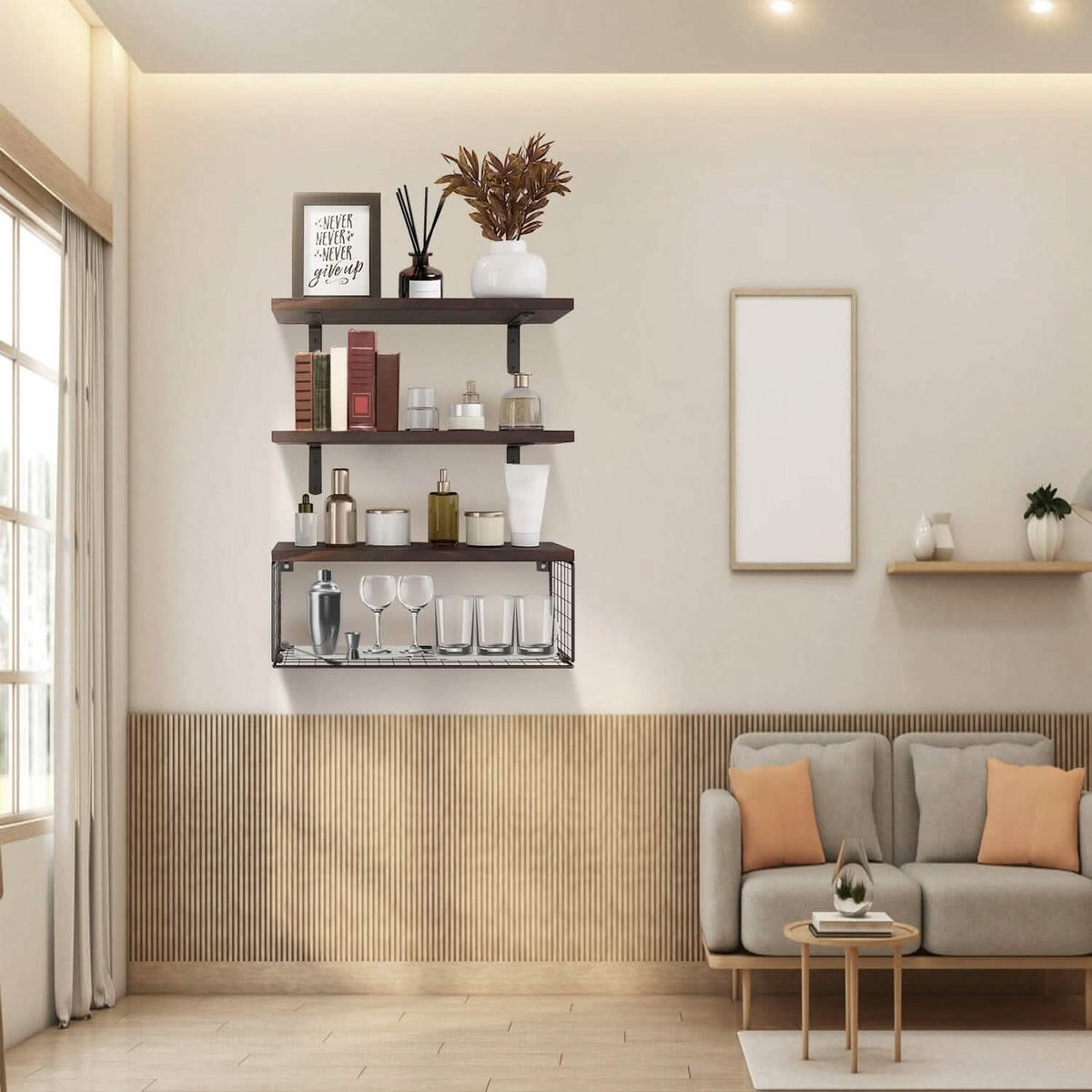 2-in-1 Floating Shelves Wall Mounted with Storage Basket - A-1 Thread Vault