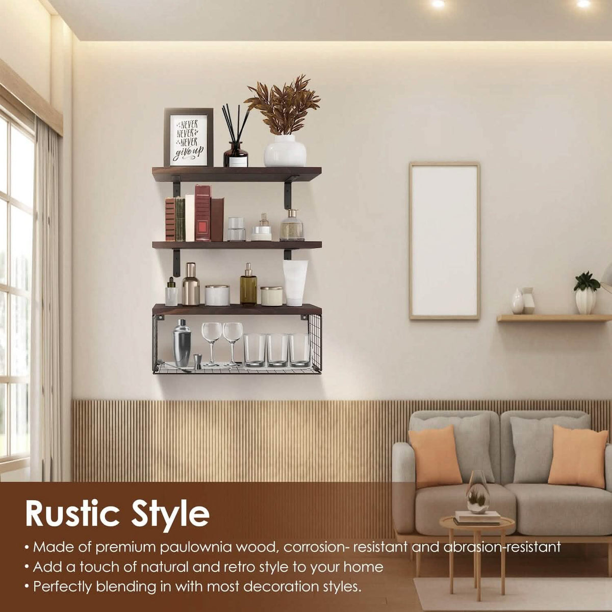 2-in-1 Floating Shelves Wall Mounted with Storage Basket - A-1 Thread Vault