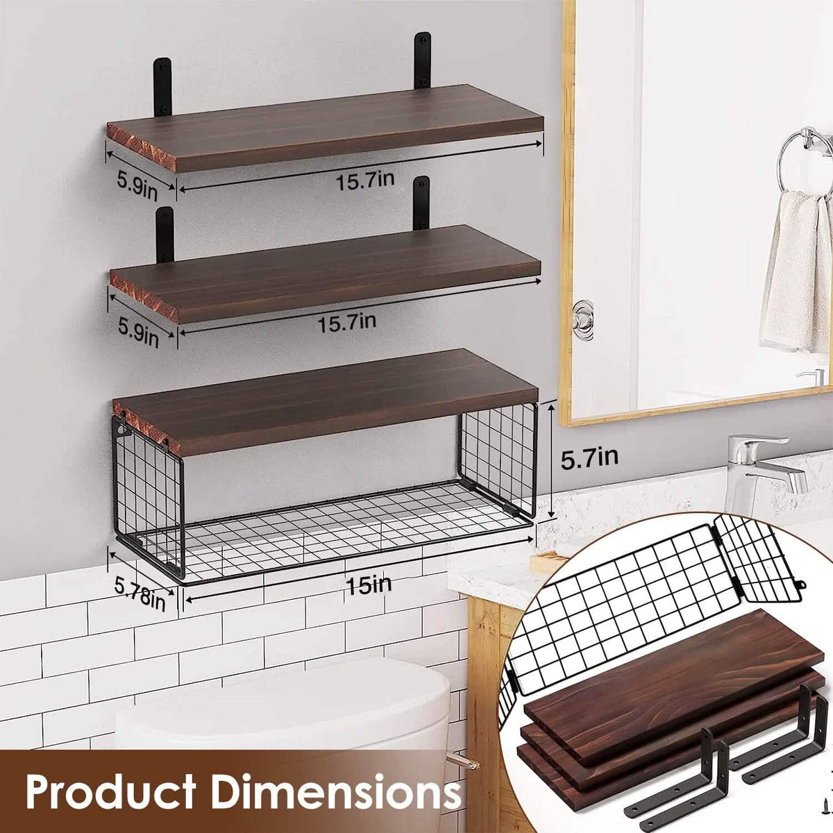 2-in-1 Floating Shelves Wall Mounted with Storage Basket - A-1 Thread Vault