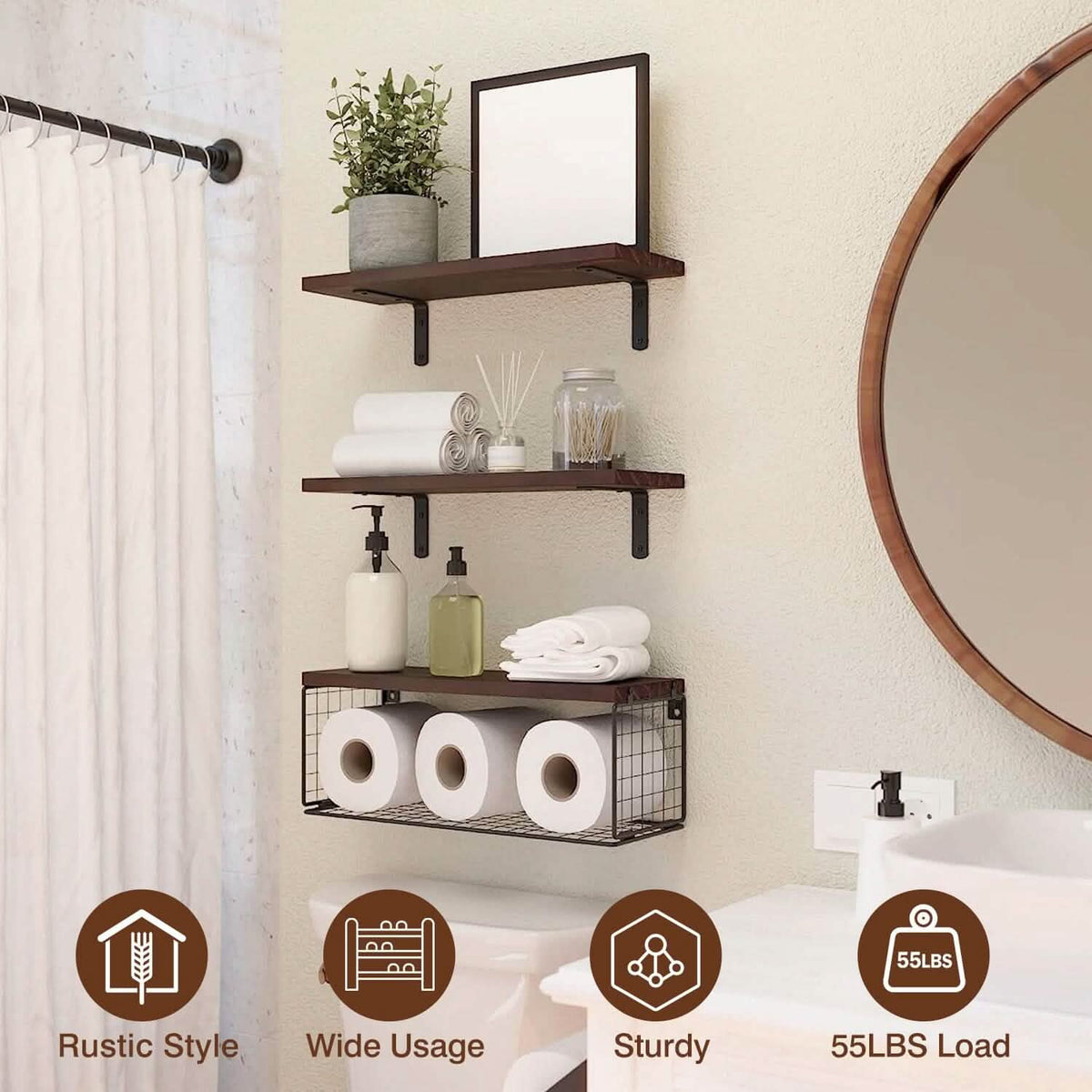 2-in-1 Floating Shelves Wall Mounted with Storage Basket - A-1 Thread Vault