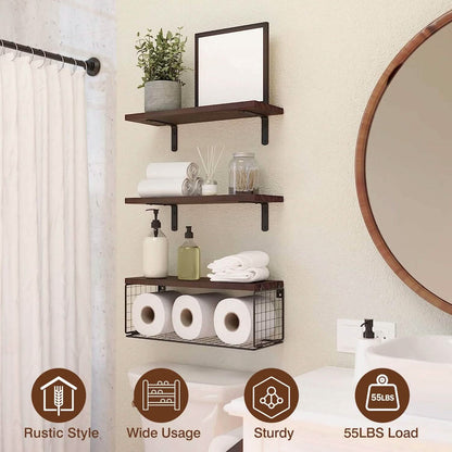 2-in-1 Floating Shelves Wall Mounted with Storage Basket - A-1 Thread Vault
