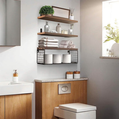 2-in-1 Floating Shelves Wall Mounted with Storage Basket - A-1 Thread Vault