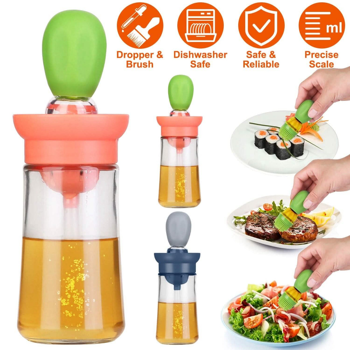 2-in-1 Glass Olive Oil Dispenser with Silicone Dropper - A-1 Thread Vault