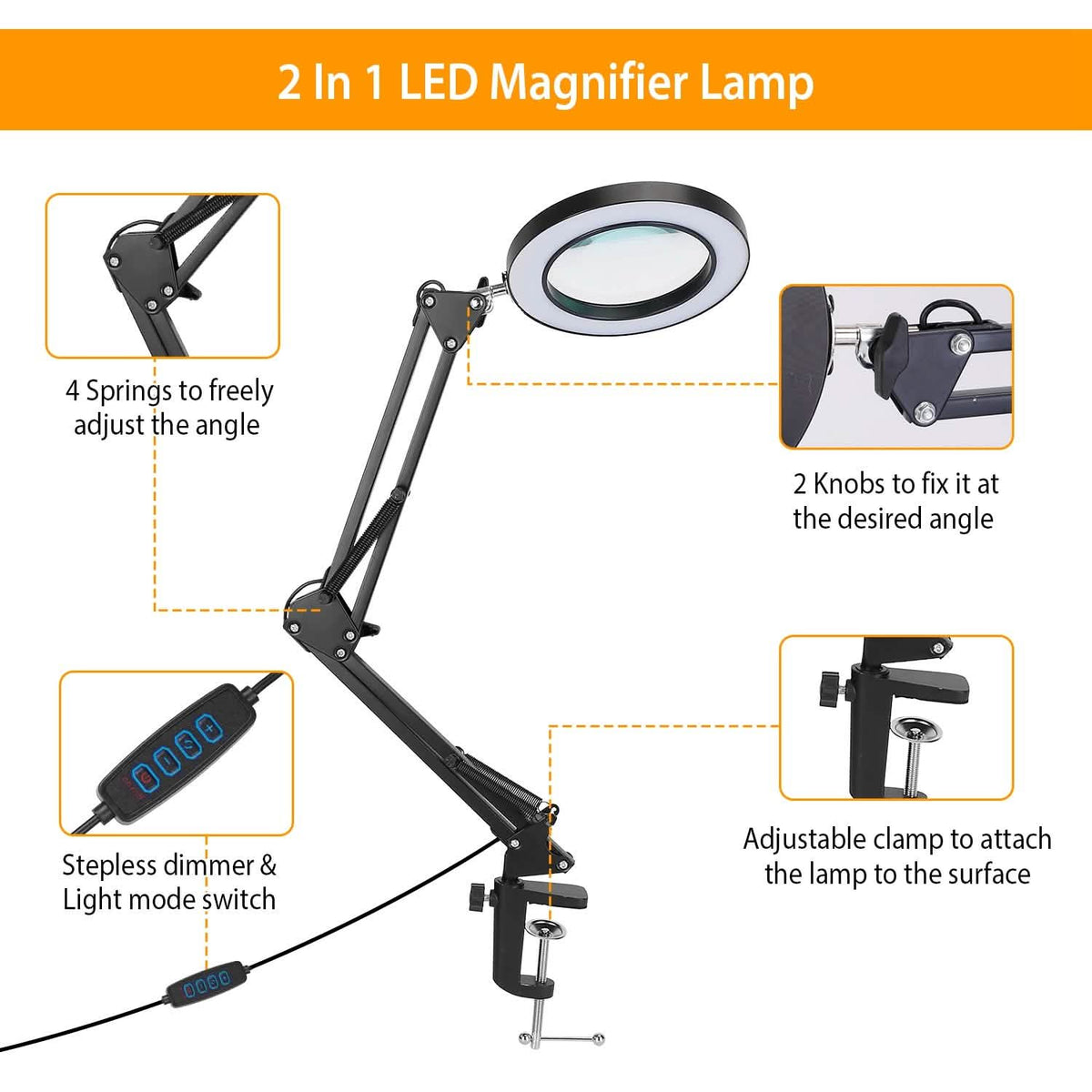2-in-1 LED Magnifier Desk Lamp with 8x Magnifying Glass - A-1 Thread Vault