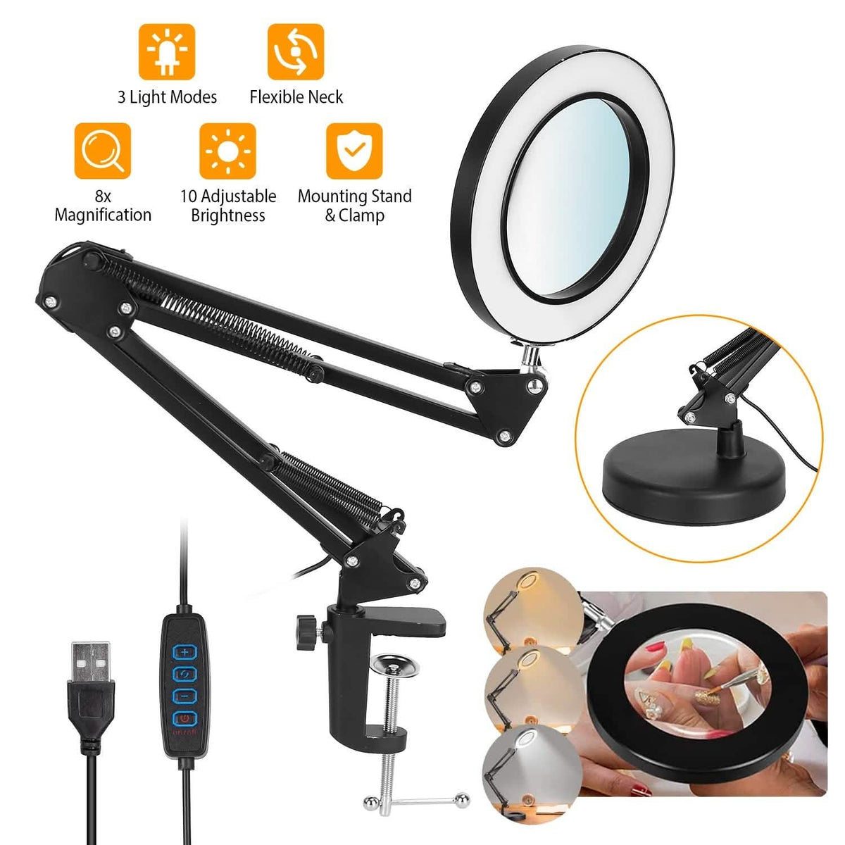 2-in-1 LED Magnifier Desk Lamp with 8x Magnifying Glass - A-1 Thread Vault