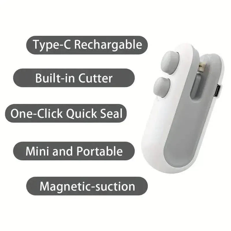 2-in-1 Mini Bag Sealer For Snacks, USB Rechargeable Plastic Heat Sealer With Cutter - A-1 Thread Vault