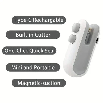 2-in-1 Mini Bag Sealer For Snacks, USB Rechargeable Plastic Heat Sealer With Cutter - A-1 Thread Vault