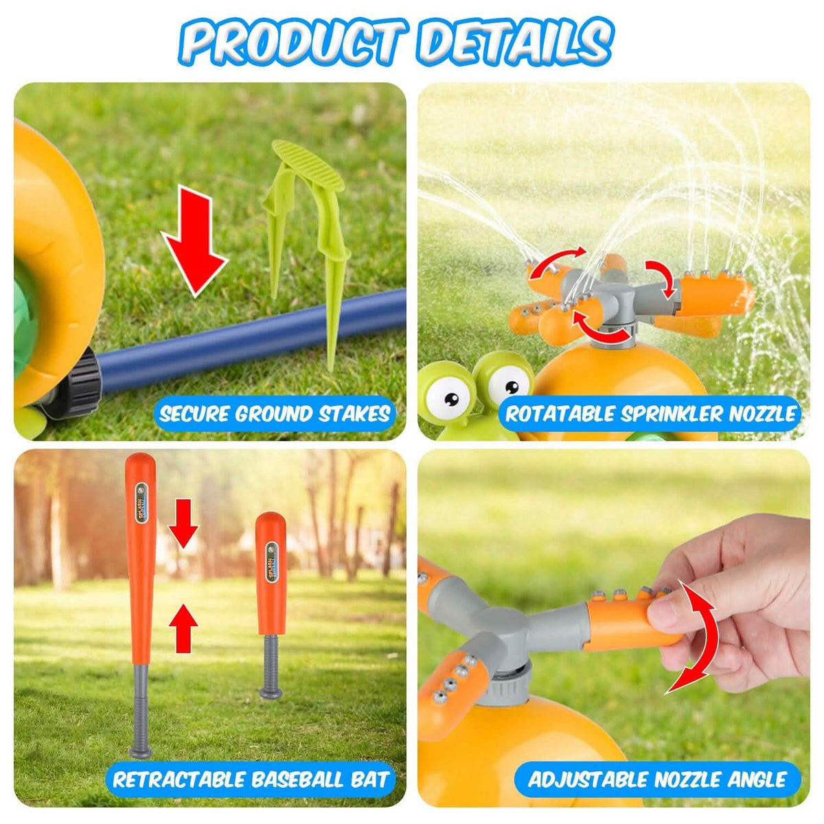 2-in-1 Snail Water Sprinkler Baseball Toy with 2 Sprinkler Nozzles - A-1 Thread Vault