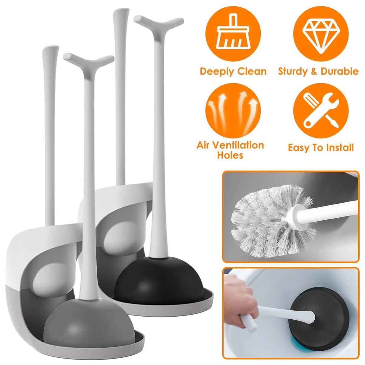 2-in-1 Toilet Plunger and Brush Combo Set with Ventilated Holder - A-1 Thread Vault