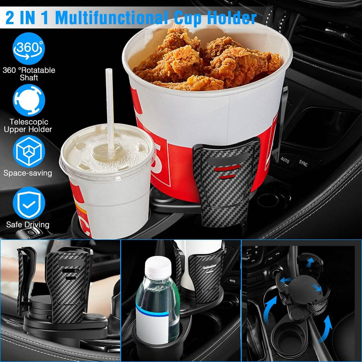 2-in-1 Universal Car Cup Mount Holder with Adjustable Base - A-1 Thread Vault
