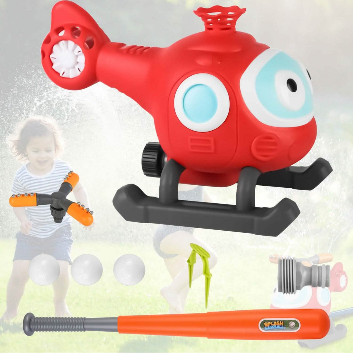 2-in-1 Water Sprinkler Baseball Helicopter Toy - A-1 Thread Vault