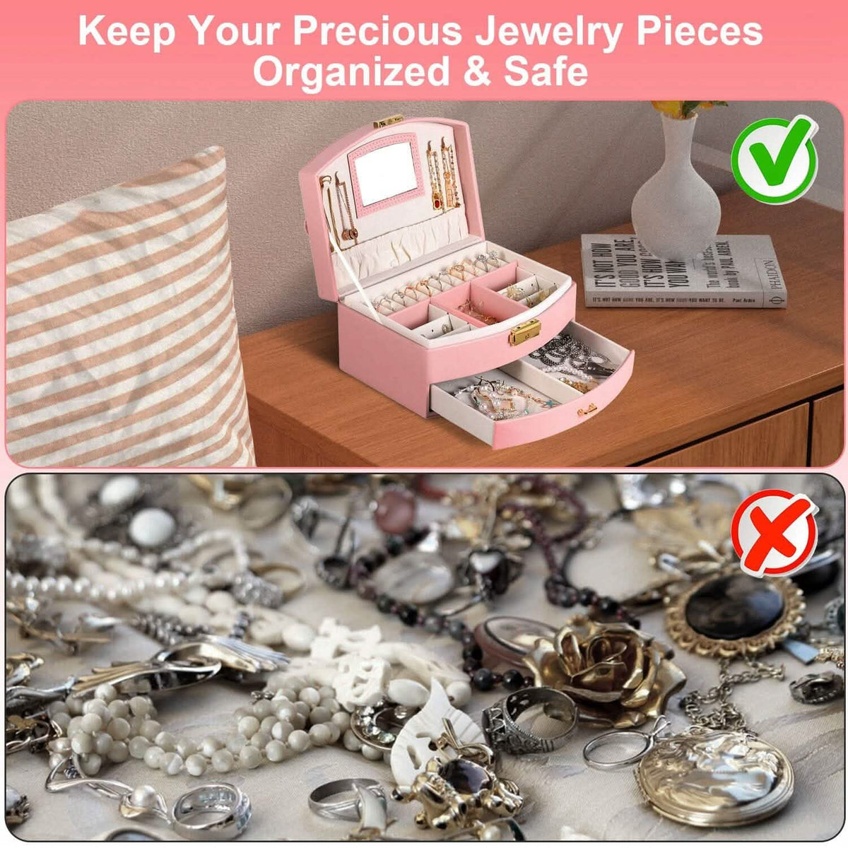 2-Layer Lockable Leather Jewelry Box - A-1 Thread Vault