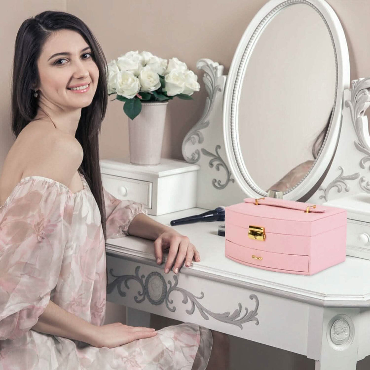2-Layer Lockable Leather Jewelry Box - A-1 Thread Vault