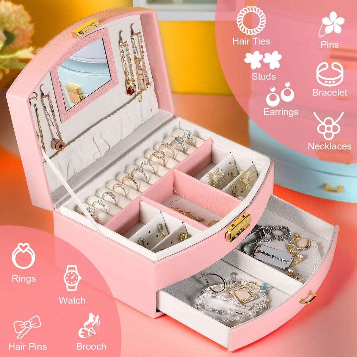 2-Layer Lockable Leather Jewelry Box - A-1 Thread Vault