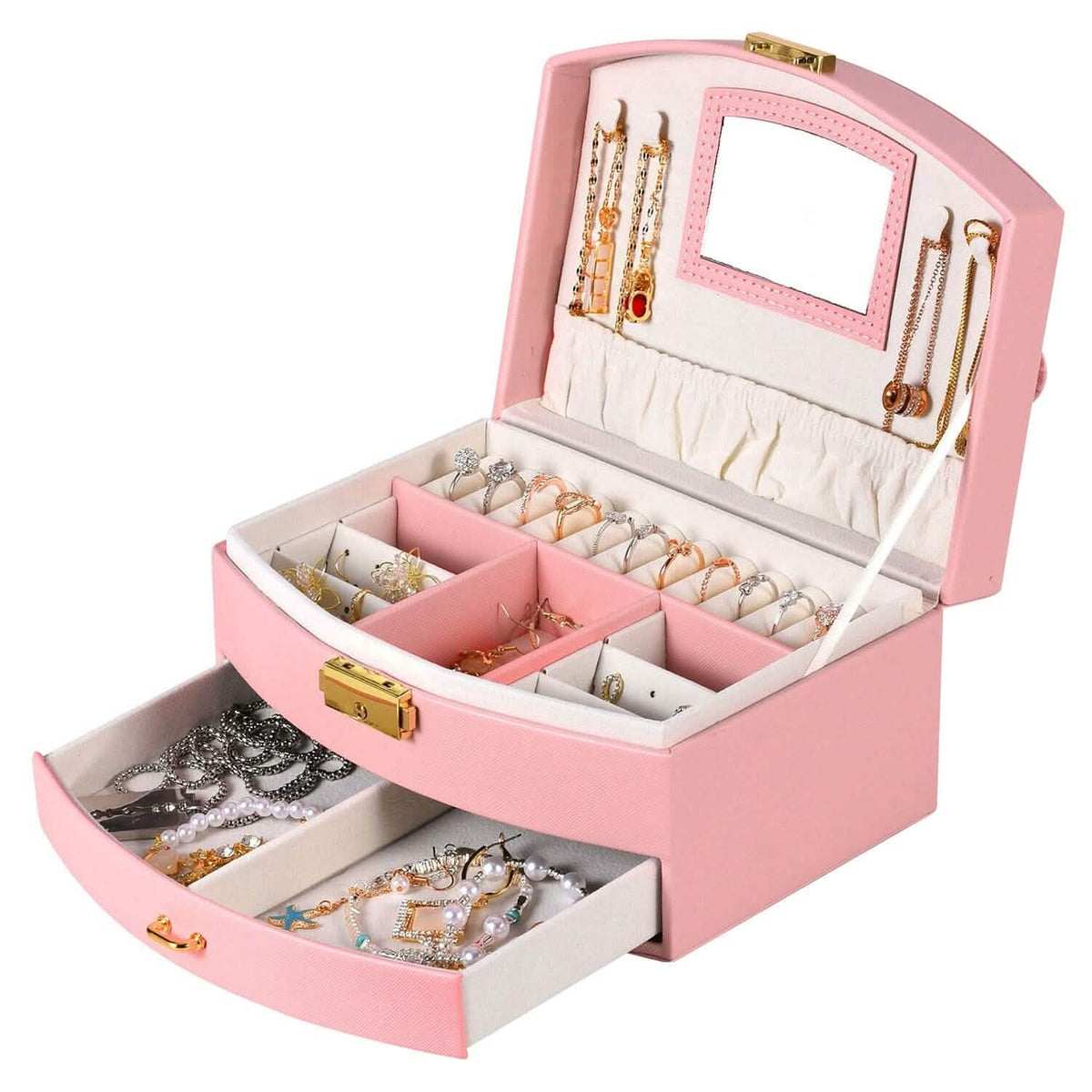 2-Layer Lockable Leather Jewelry Box - A-1 Thread Vault