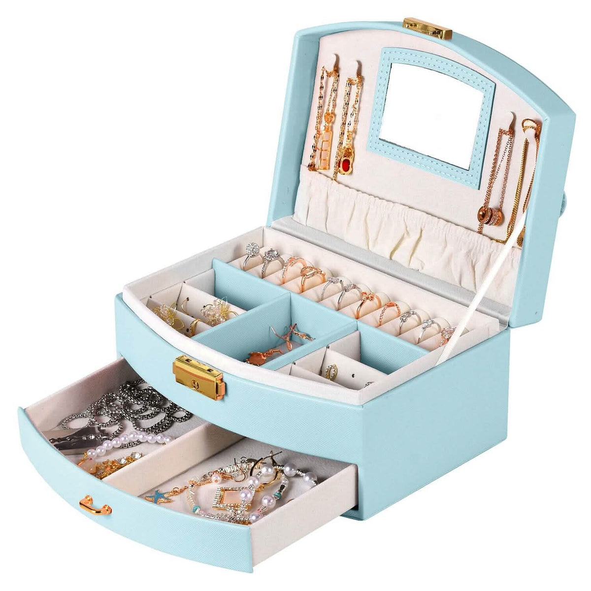 2-Layer Lockable Leather Jewelry Box - A-1 Thread Vault