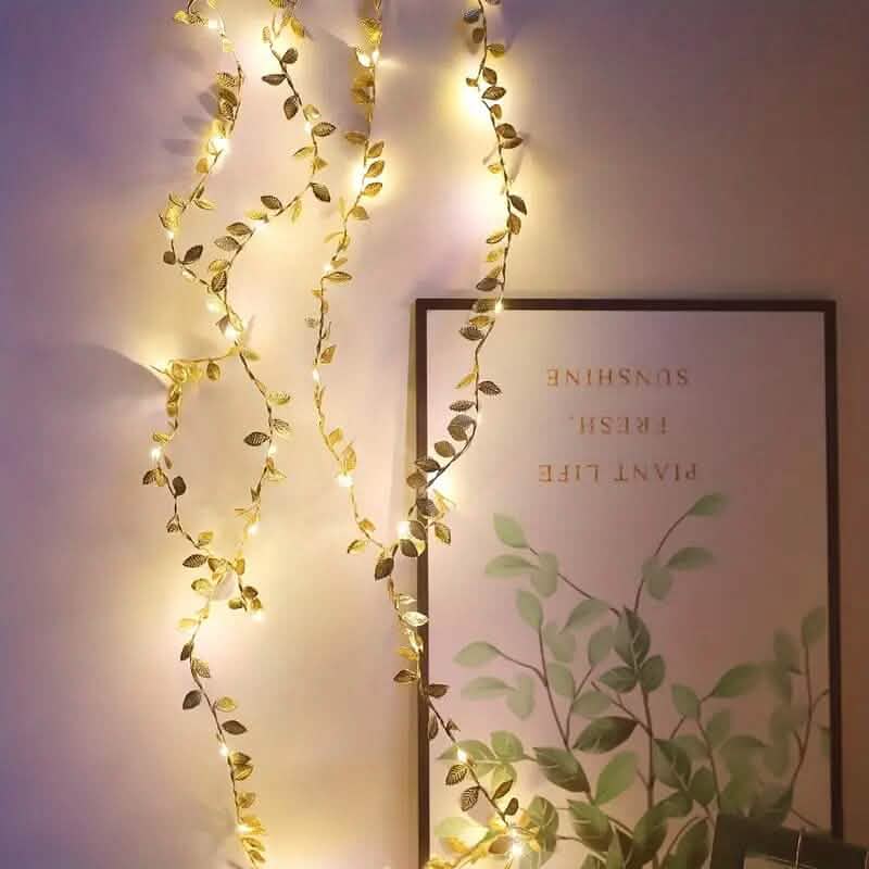 2 Meter 20 LED Simulation Golden Leaf Decoration String Lights - A-1 Thread Vault
