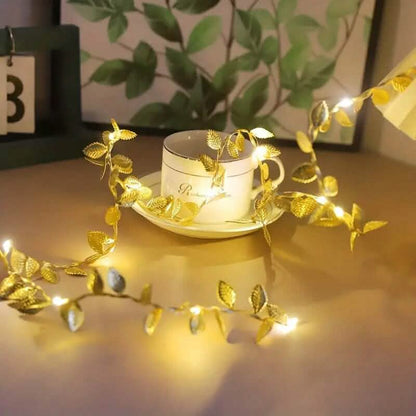 2 Meter 20 LED Simulation Golden Leaf Decoration String Lights - A-1 Thread Vault