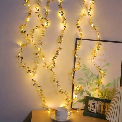 2 Meter 20 LED Simulation Golden Leaf Decoration String Lights - A-1 Thread Vault