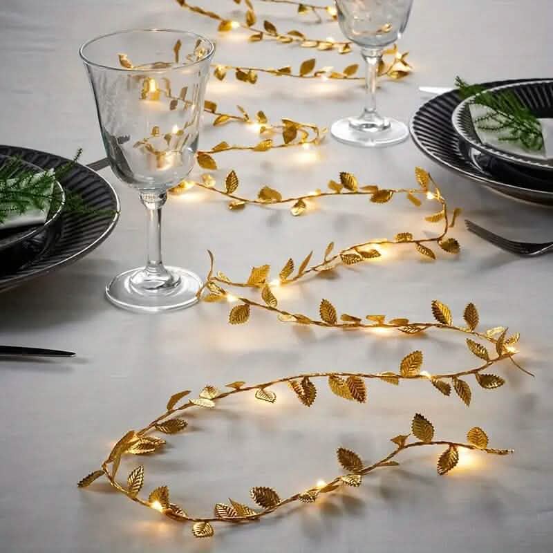 2 Meter 20 LED Simulation Golden Leaf Decoration String Lights - A-1 Thread Vault