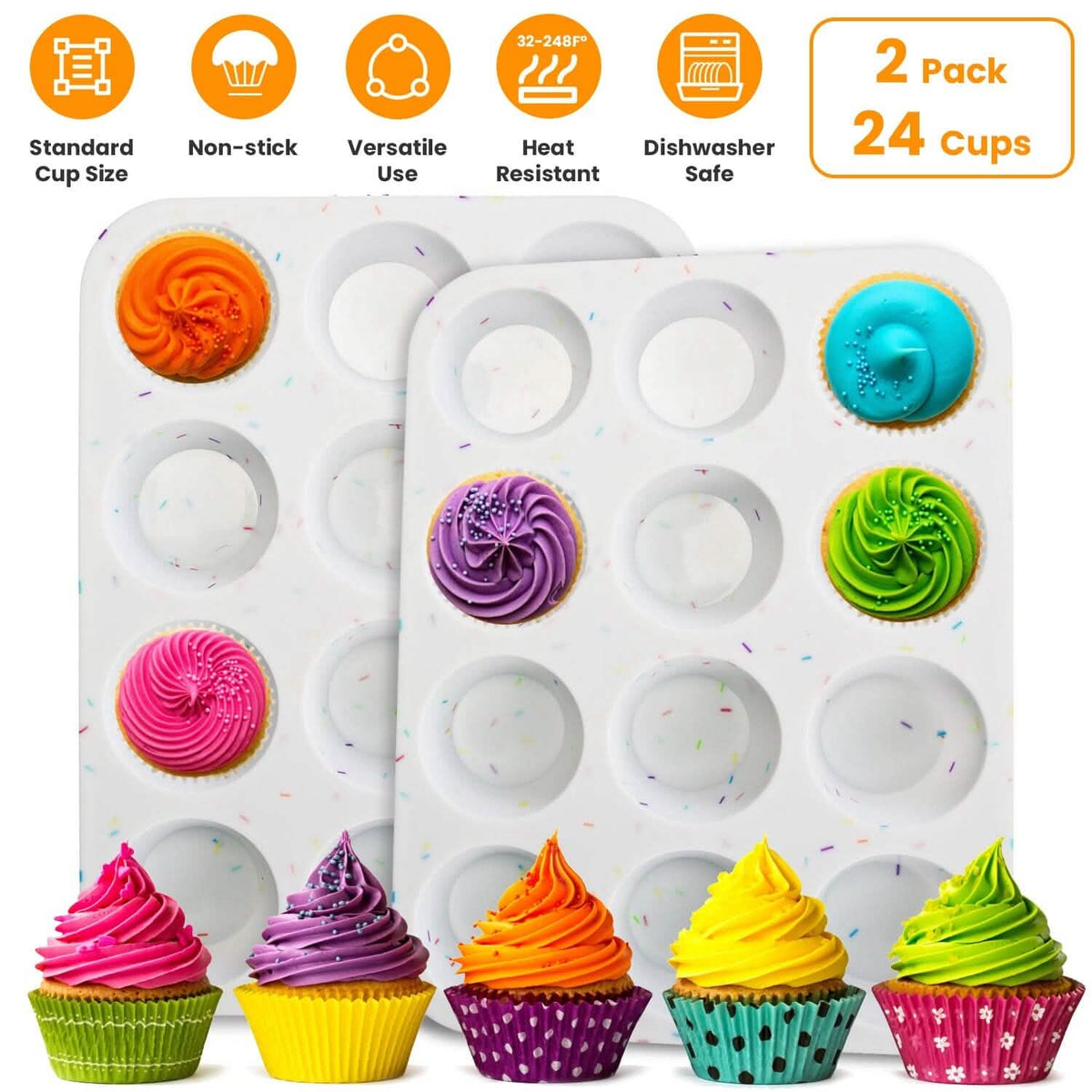 2-Pack: 12 Cups Silicone Muffin Nonstick Pans - A-1 Thread Vault