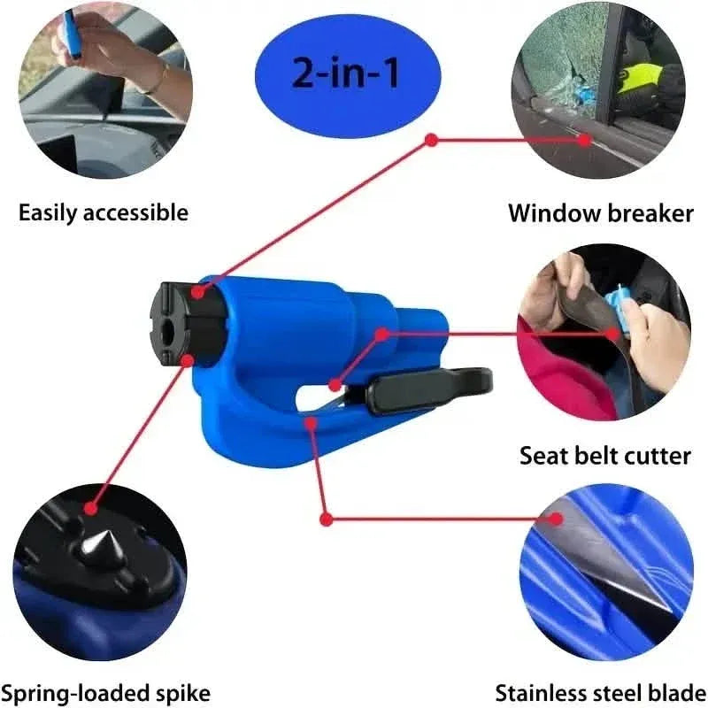 2-Pack: 2-in-1 Emergency Car Escape Tool: Safety Belt Cutter, Metal Safety Hammer & Window Breaker - A-1 Thread Vault