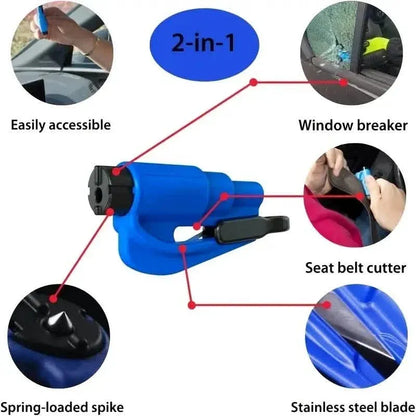 2-Pack: 2-in-1 Emergency Car Escape Tool: Safety Belt Cutter, Metal Safety Hammer & Window Breaker - A-1 Thread Vault