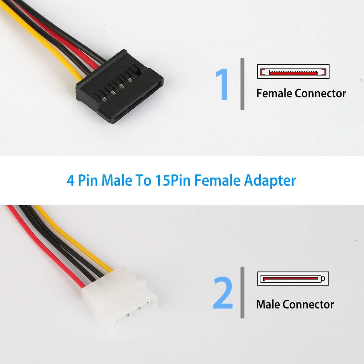 2-Pack: 4 Pin Male To 15Pin Female Data Cable Adapter - A-1 Thread Vault