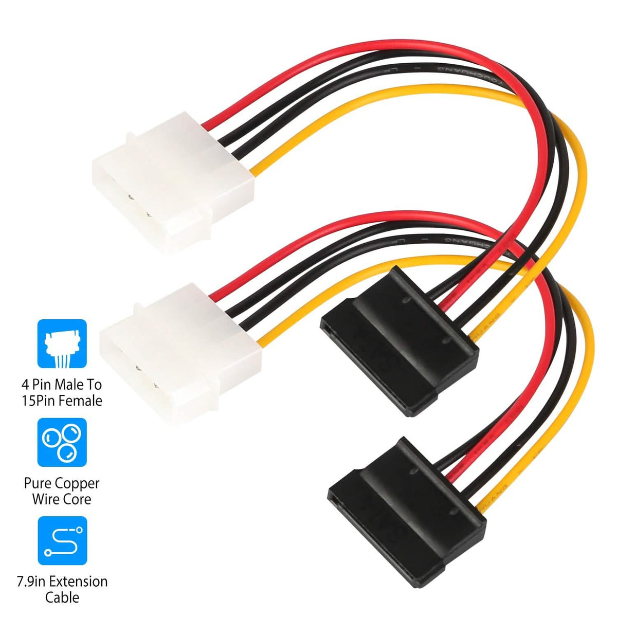 2-Pack: 4 Pin Male To 15Pin Female Data Cable Adapter - A-1 Thread Vault