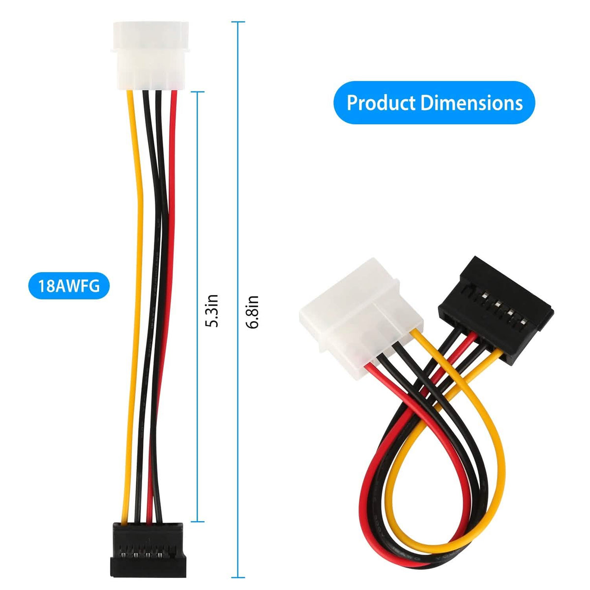 2-Pack: 4 Pin Male To 15Pin Female Data Cable Adapter - A-1 Thread Vault