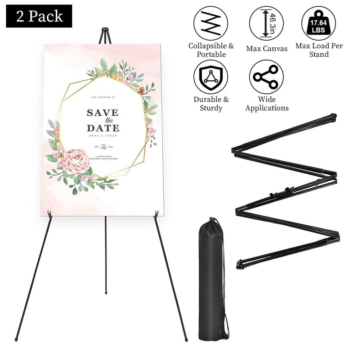 2-Pack: 61" Collapsible A Frame Tripod Easel Iron Alloy Drawing Stand - A-1 Thread Vault