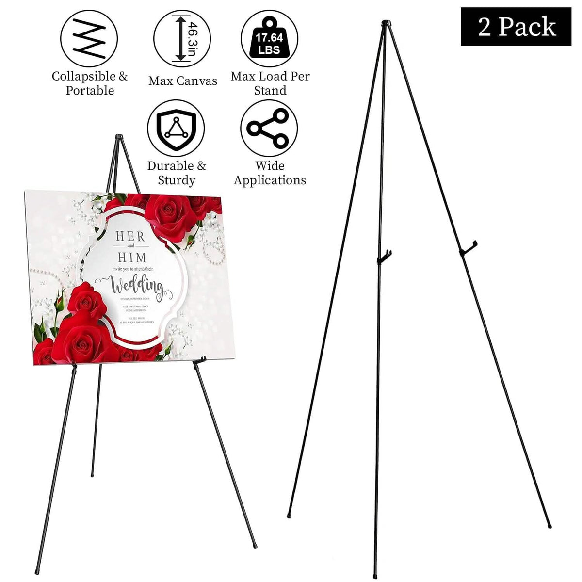 2-Pack: 61" Collapsible A Frame Tripod Easel Iron Alloy Drawing Stand - A-1 Thread Vault