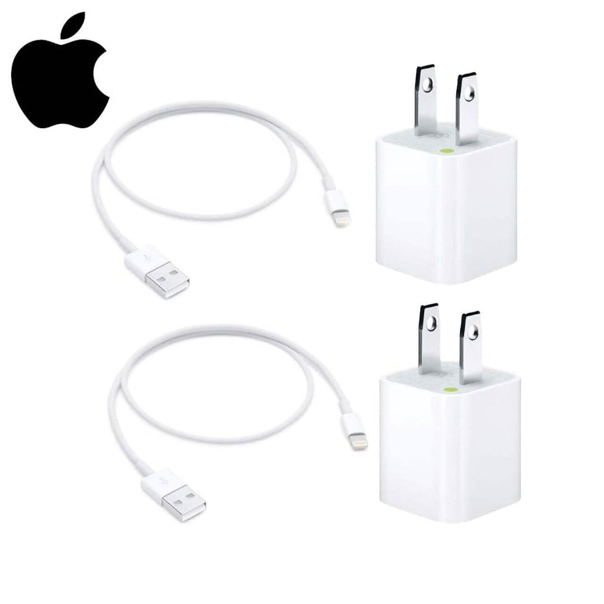 2 Pack Apple Original 5W USB Power Adapter and 2 Pack Apple OEM Lighting to USB Cable (3.3 ft) - A-1 Thread Vault