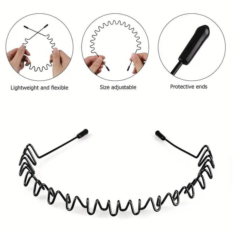 2-Pack: Black Wavy Metal Headband - A-1 Thread Vault