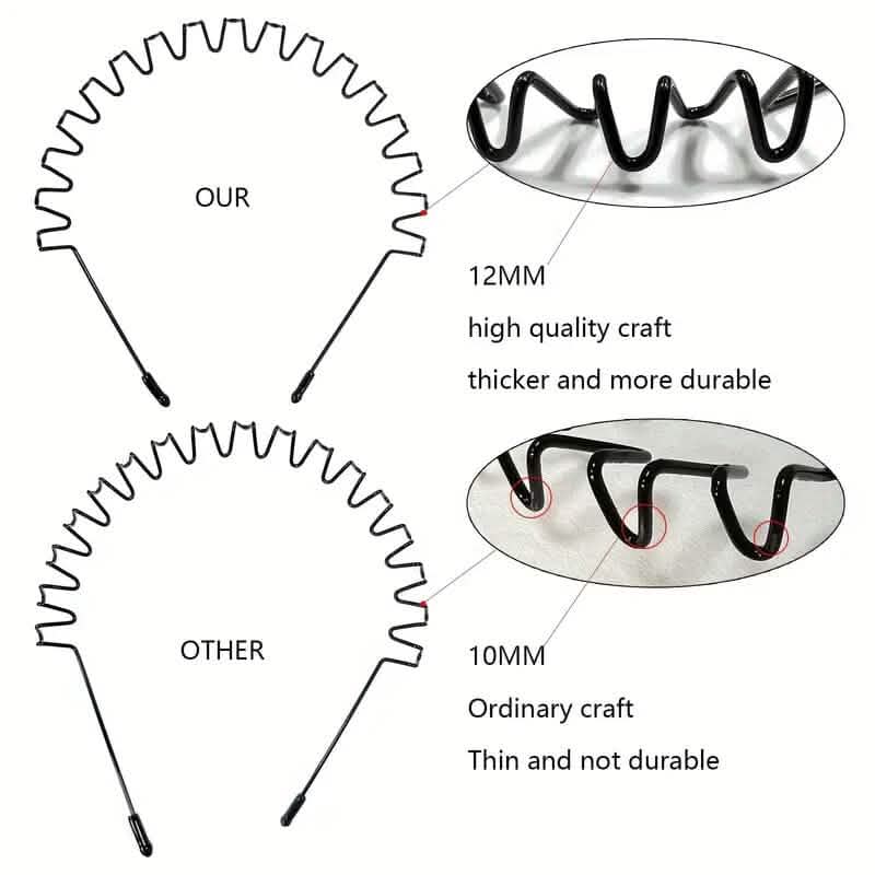 2-Pack: Black Wavy Metal Headband - A-1 Thread Vault