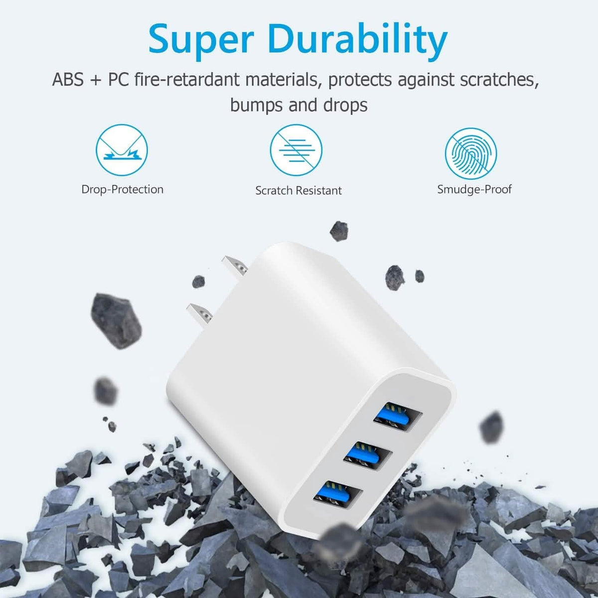 2-Pack: Compact 3-Port USB Wall Charger Adapters with Quick Charge - A-1 Thread Vault