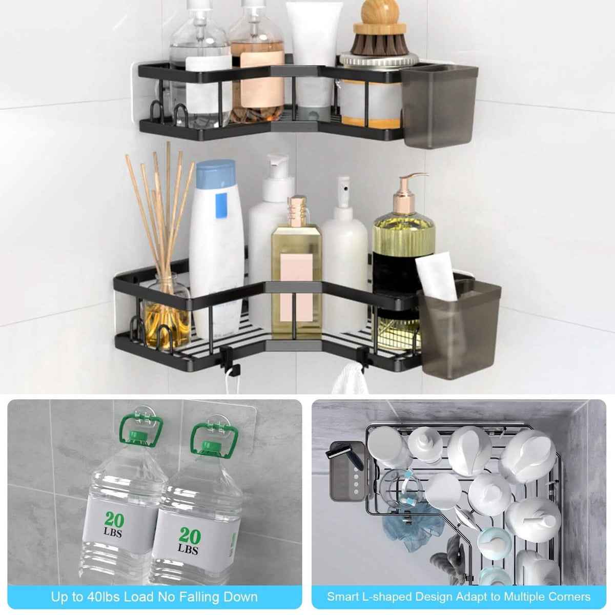 2-Pack: Corner Shower Caddy No Drilling Adhesive Shower Organizer - A-1 Thread Vault
