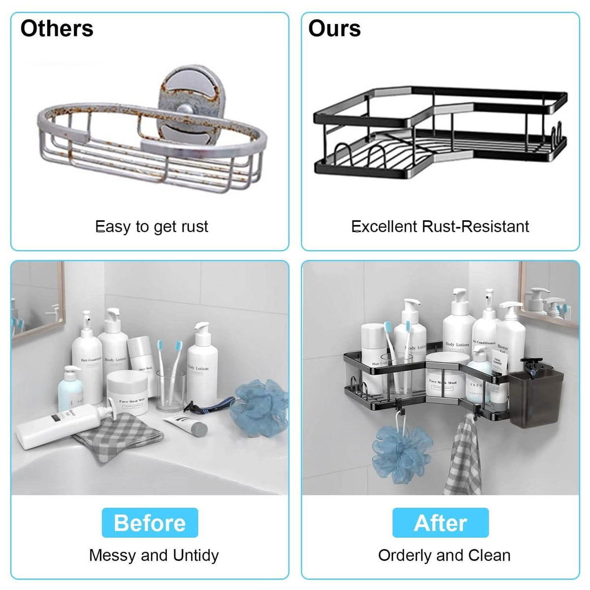 2-Pack: Corner Shower Caddy No Drilling Adhesive Shower Organizer - A-1 Thread Vault