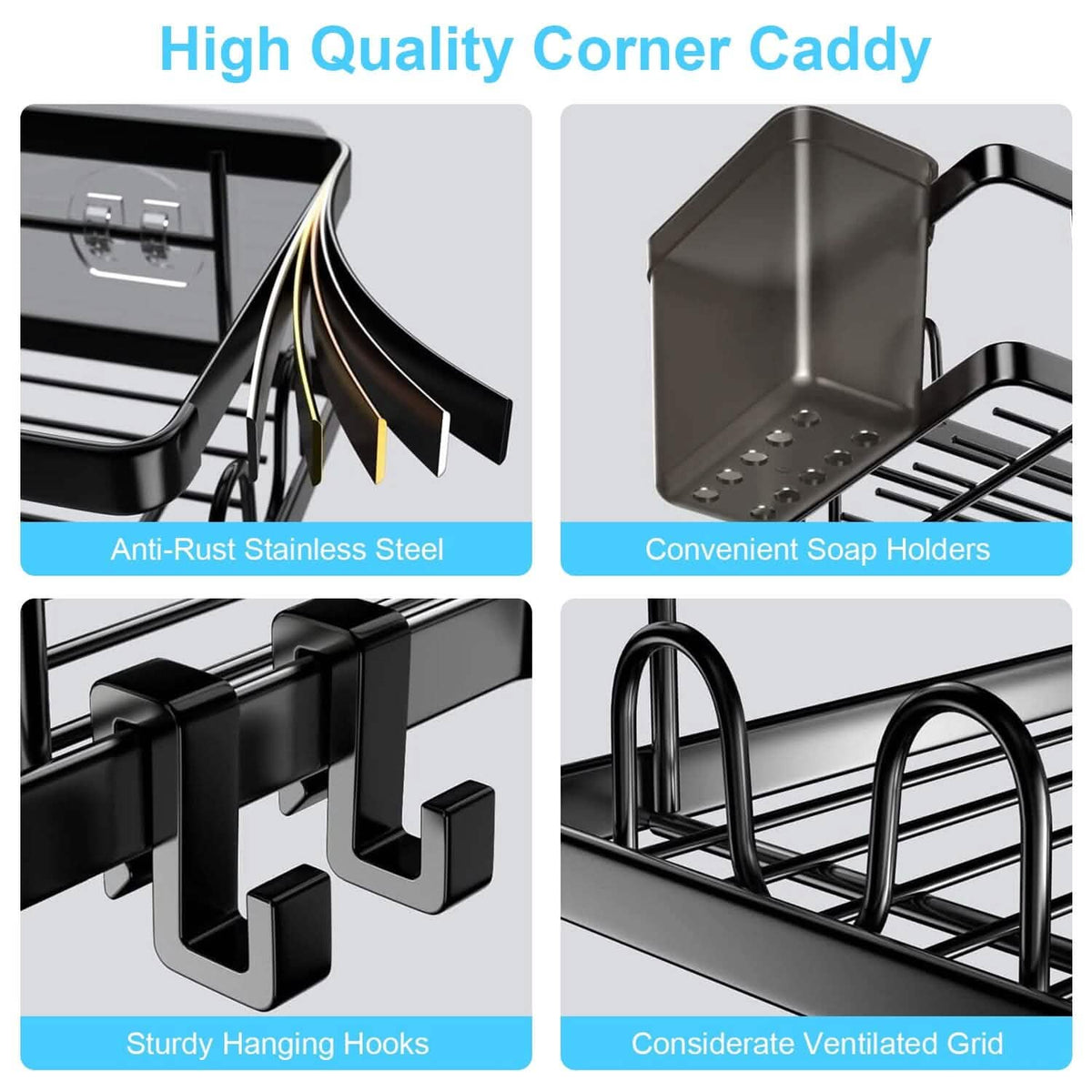 2-Pack: Corner Shower Caddy No Drilling Adhesive Shower Organizer - A-1 Thread Vault