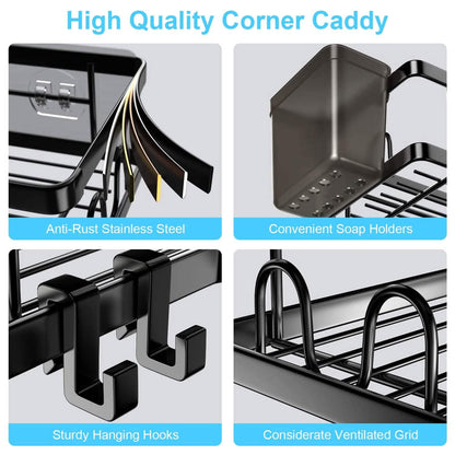 2-Pack: Corner Shower Caddy No Drilling Adhesive Shower Organizer - A-1 Thread Vault