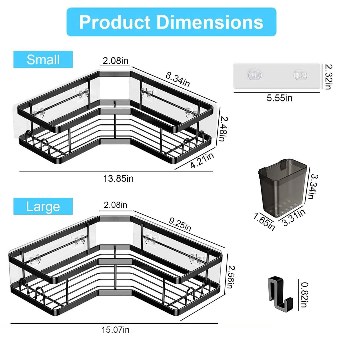 2-Pack: Corner Shower Caddy No Drilling Adhesive Shower Organizer - A-1 Thread Vault