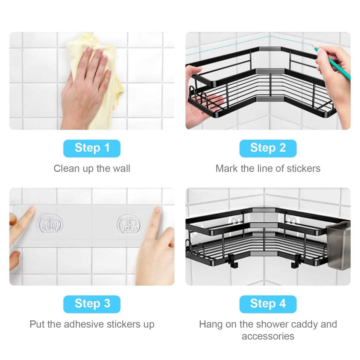 2-Pack: Corner Shower Caddy No Drilling Adhesive Shower Organizer - A-1 Thread Vault