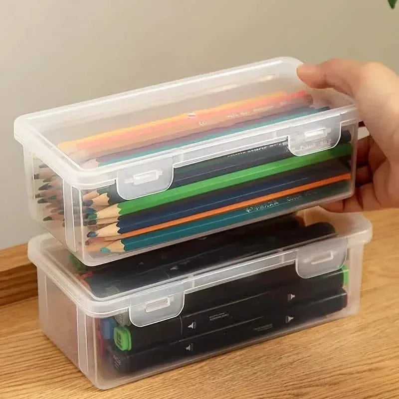 2-Pack: Extra Large Capacity Plastic Pencil Box Stackable Translucent Clear Pencil Box - A-1 Thread Vault