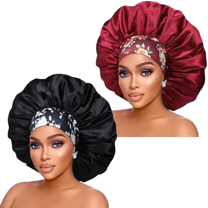 2-Pack: Extra Large Satin Bonnets for Sleeping - A-1 Thread Vault